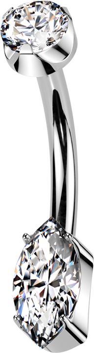 Actual product image Star Piercing Banane Innengewinde silber flach Kristall silber gefasst und Ovaler langer Kristall silber gefasst (without brass, Titanium G23)