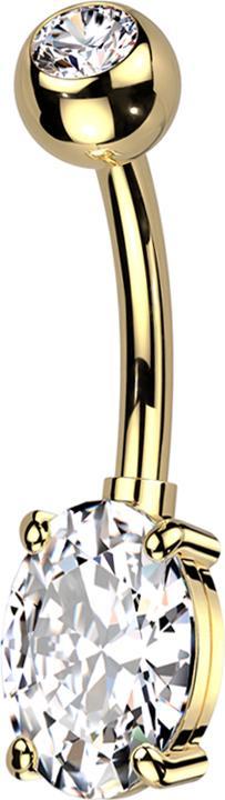 Star Piercing Banane vergoldet mit Kugel vergoldet Kristall silber und grossem ovalen Kristall silber (Messing, Titan G23)