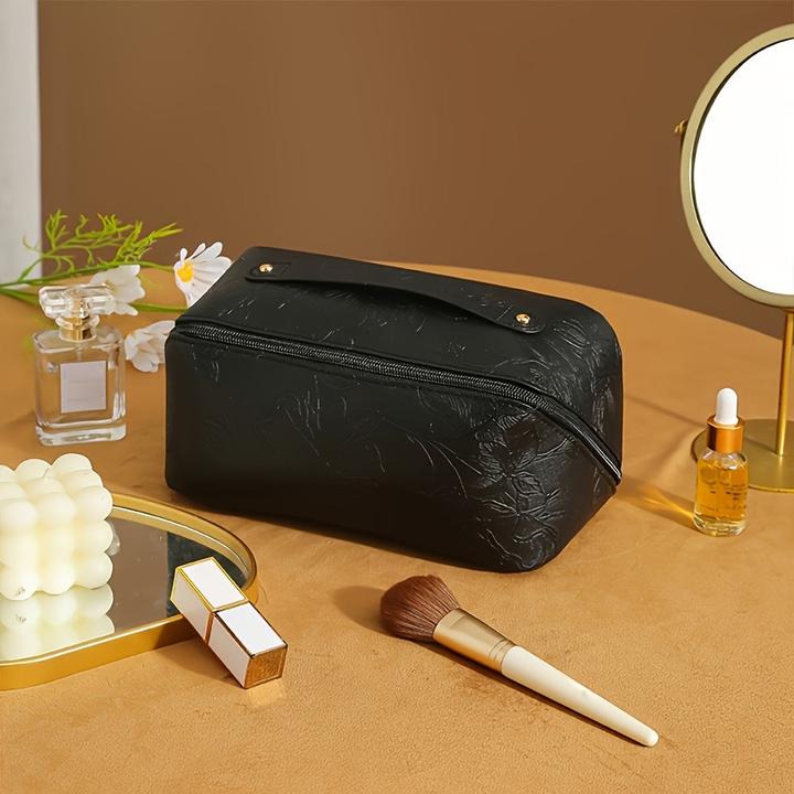 Only-Bags.Store Vintage geprägte PU-Makeup-Tasche - grosse Kapazität Reise Kosmetik-Organizer mit Blumenmuster