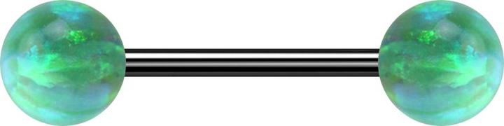 Produktbild Star Piercing Micro Barbell schwarz mit zwei Kugeln Opal grün (ohne Messing, Chirurgenstahl 316L)