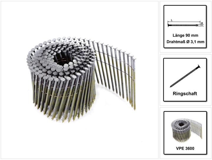 Prebena Coil nails bright with ring shank wire magazine90 mm