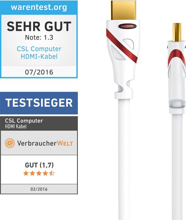 Actual product image CSL HDMI cable 2.0b - 4k Ultra HD 2160p - 3D Ready - High Speed - 3 x shielded - HDMI 2.0b 2.0a 2.0 (1.50 m, HDMI)