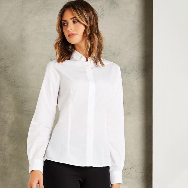 Actual product image Kustom Kit Shirt Blouse With Stand-Up Collar Long Sleeve (40 D)