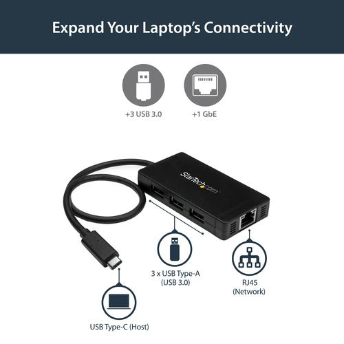 Produktbild StarTech 3-Port USB-C Hub with Gigabit (USB-C, 3 Ports)