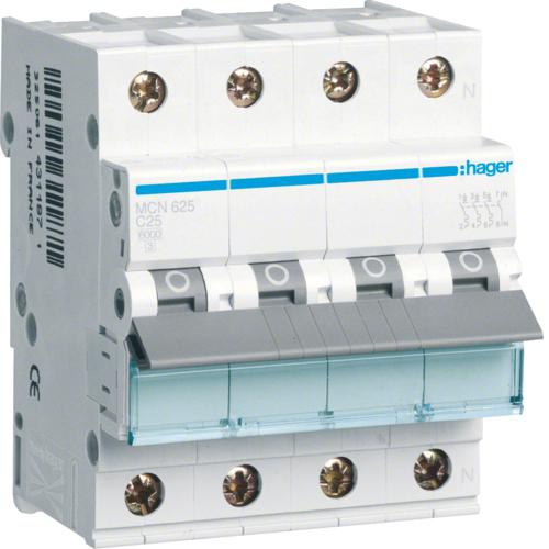 Produktbild Hager Leitungsschutzschalter 3p+N, C-25A, 6kA MCN625