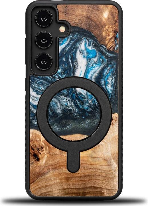 Actual product image Bewood Unique MagSafe Planet Earth case made of wood and resin blue-green (Samsung Galaxy S24)