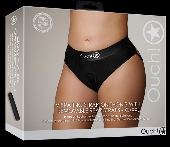 Actual product image Ouch! Vibrating Strap-on Thong with Removable Rear Straps - XL/XXL
