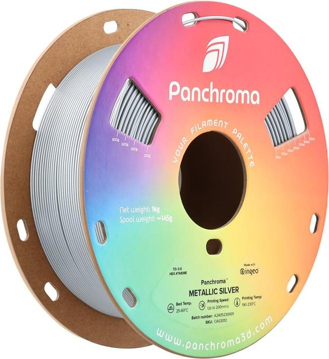 Actual product image Polymaker Panchroma™ PLA Metallic (PLA, 1.75 mm, 1000 g, Silver)