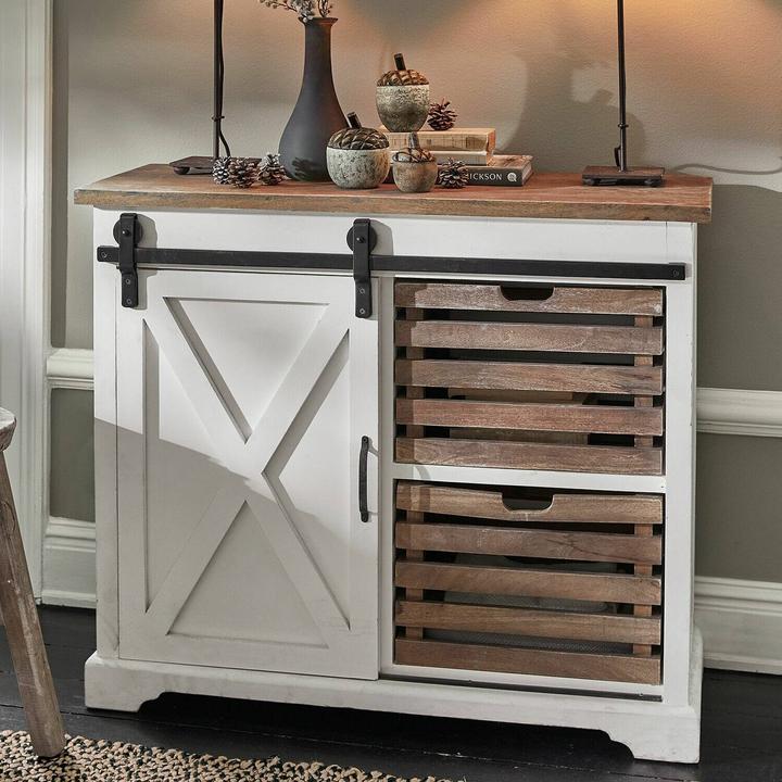 Actual product image Loberon Chest of drawers Bastid white / brown (100 x 40 x 85 cm)