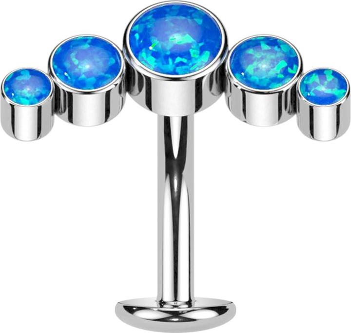 Immagine prodotto Star Piercing Threadless Labret-Stab Banane silber fünf Opale blau (Titanio G23)