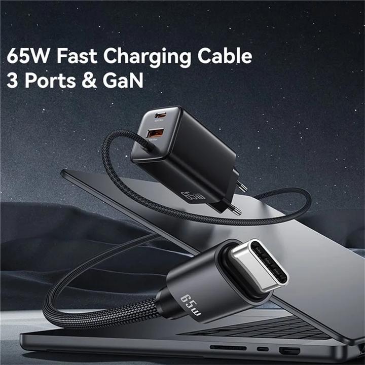 Actual product image Usams Ładowarka sieciowa JC Series CC266 65W GaN Fast Charger 2xUSB-C 1xUSB-A czarny (65 W)