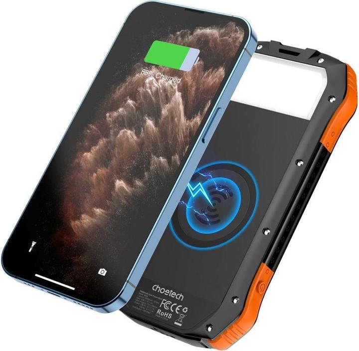 Immagine prodotto Choetech Powerbank solare con ricarica induttiva 10000mAh Qi 5W arancione (B659) (10000 mAh, 37800000 W, 10000 Wh)