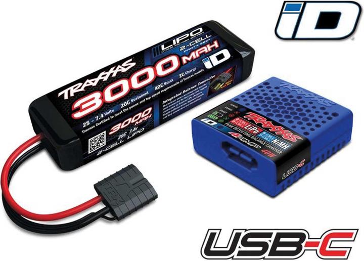 Produktbild Traxxas USB-C 4A Lader + LiPo 3000mAh 2s 7,4V Set mit iD-Akkuerkennung (7.40 V, 3000 mAh)