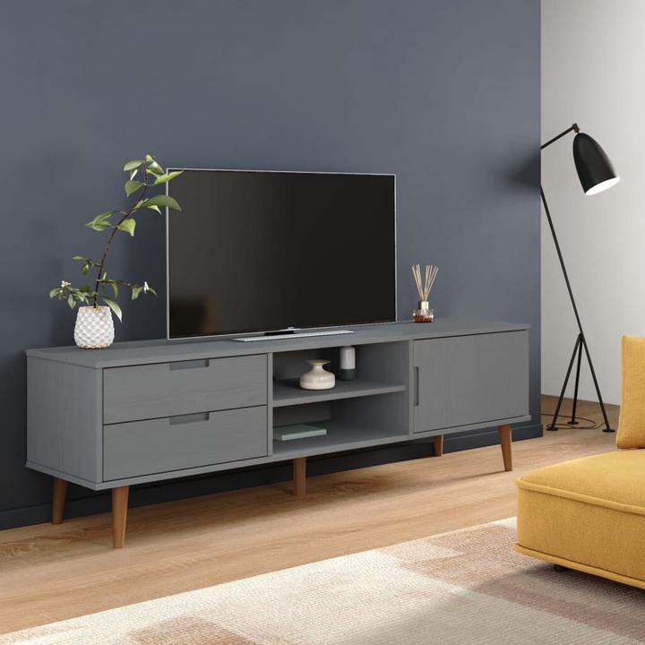 Actual product image VidaXL TV-Schrank MOLDE Grau 158x40x49 cm Massivholz (158 x 40 x 49 cm)