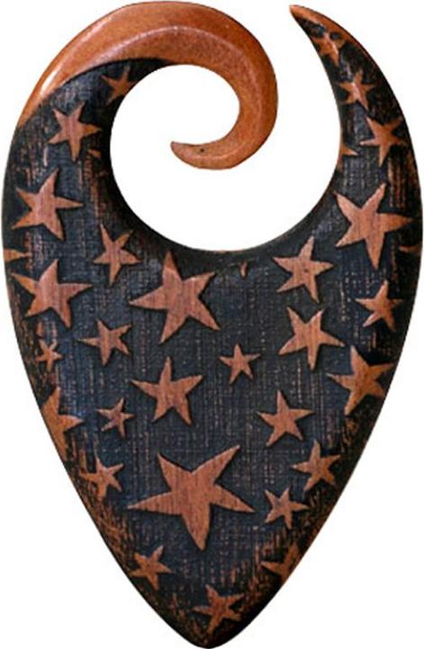 Actual product image Star Piercing Ohrgewicht Spirale Tropfen Gravur Sterne aus Sawo Holz (without brass, Organic)