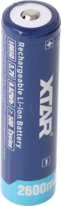 Xtar 18650 2600mAh 3.6V - 3.7V Li-Ion battery protected with head, dimensions 69.50x18.4mm (18650, 2600 mAh)