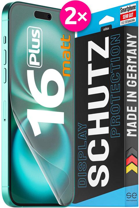 Smart Engineered se 3D Schutzfolie Apple iPhone 16 Plus entspiegelt (VPE 2) (2 Stück, Apple iPhone 16 Plus)