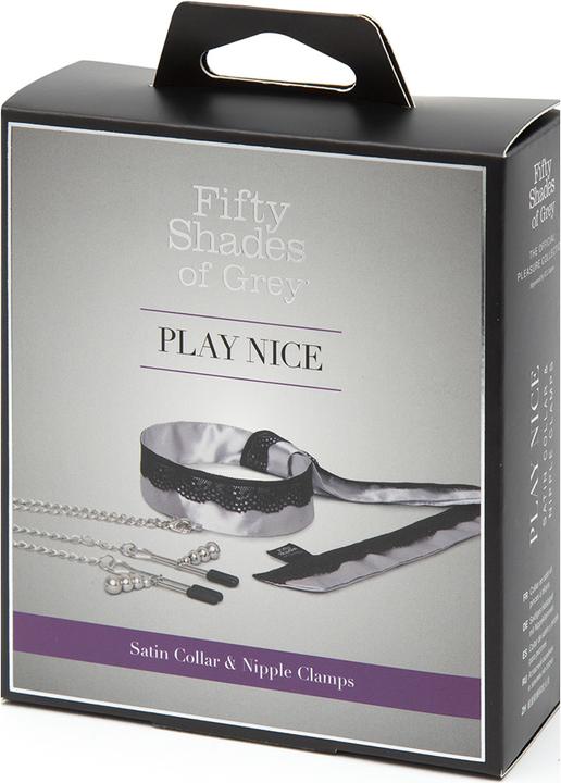 Actual product image Fifty Shades of Grey Play Nice Satin & Lace Collar & Nipple Clamps - Black