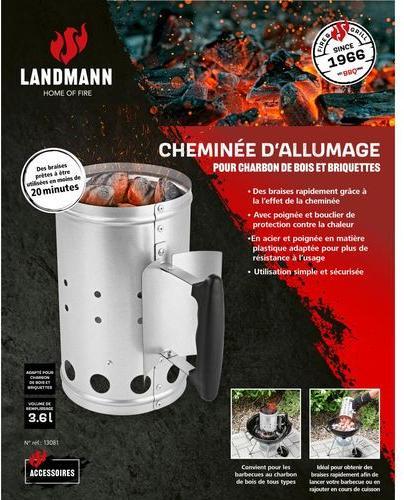 Image du produit Landmann Cheminée d'allumage Ø 16.5 x 27 cm, inox/noir