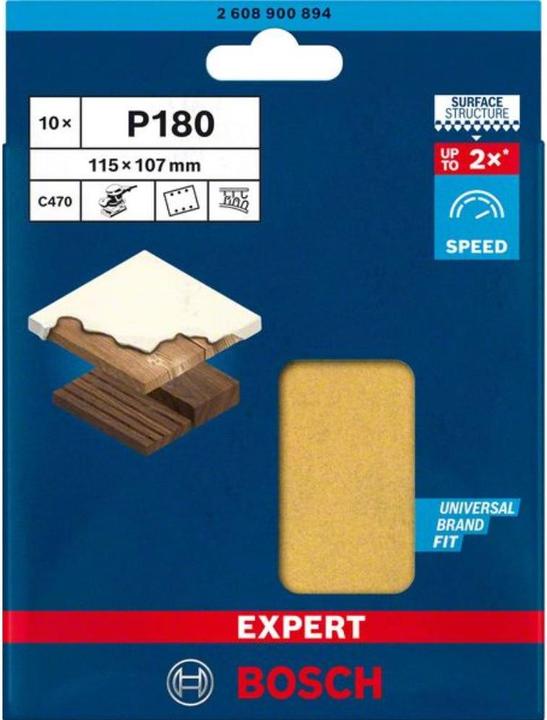 Actual product image Bosch Professional Zubehör EXPERT C470 Abrasive paper with 6 holes for orbital sanders, 115 x 107 mm, G 180, 10 pcs. (180)