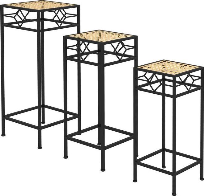 Immagine prodotto Swisshandel24 Supporto per piante a 3 pezzi Sgabello impilabile per fiori Portavaso con aspetto in rattan