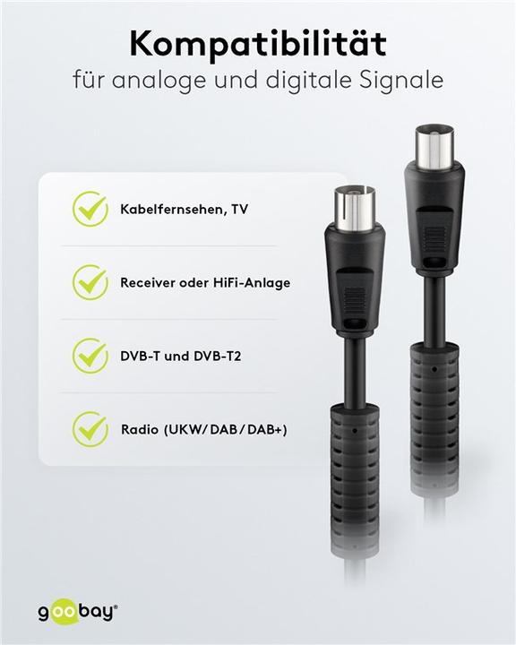 Immagine prodotto Goobay Cavo di collegamento dell'antenna, 100% schermato, ferrite, nero, 3,5 m (80 dB, Cavi antenna)