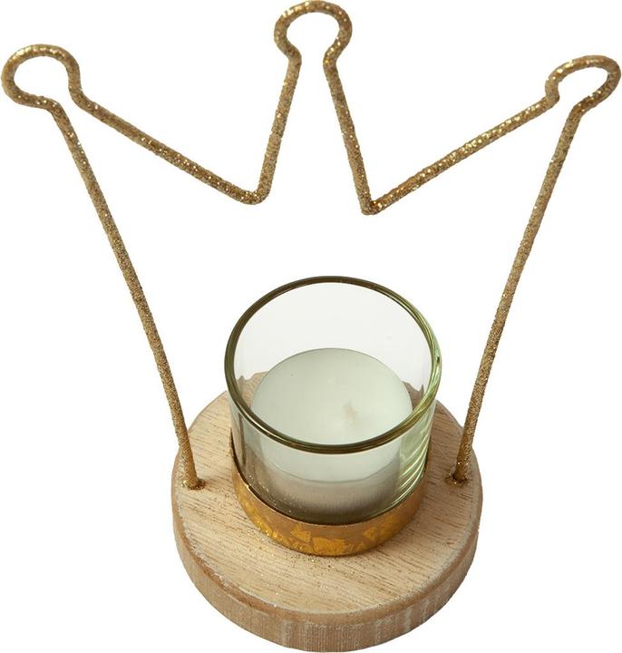 Produktbild Casativo Windlichthalter mit Krone aus Metall, Holzsockel und Windlichtglas, 12 x 8 x 17,5 cm (1 x)