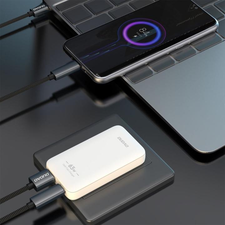 Actual product image Dudao GaN A65Q 65W USB-A / USB-C PD Ultra-Thin Wall Charger - White (65 W)