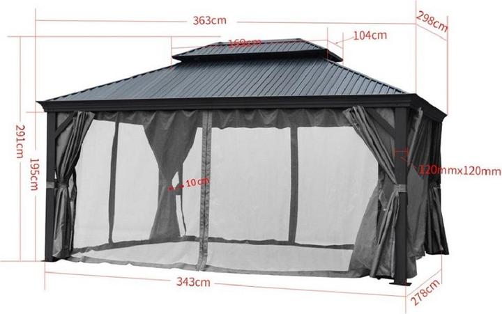 Immagine prodotto Jet-Line Padiglione da giardino in alluminio DAMASKUS 3x3,65 m con tetto in alluminio massiccio (300 cm, 365 cm)