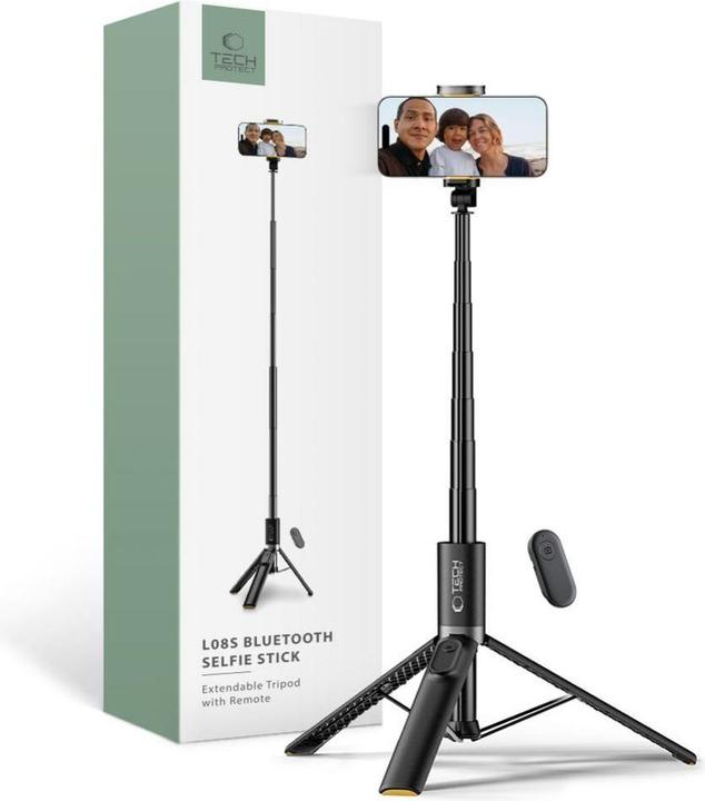 Produktbild Tech-Protect L08S Bluetooth selfie stick with remote control, tripod up to 141cm - black