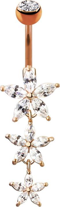 Produktbild Star Piercing Banane rosegold mit Anhänger drei Kristallblumen (Messing, Chirurgenstahl 316L)