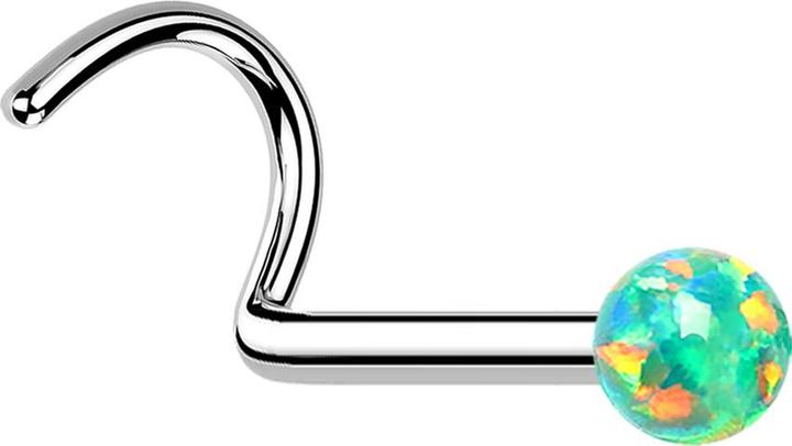 Produktbild Star Piercing Nasenstecker gebogen silber mit Opal grün (Chirurgenstahl 316L, ohne Messing)