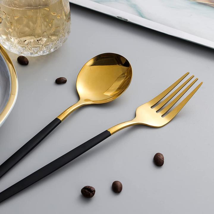Produktbild Sanli Besteck Schwarz Gold Set Fuer 12 personen