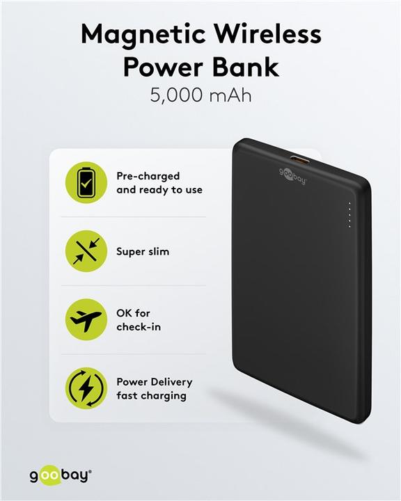 Actual product image Goobay Magnetic wireless powerbank 5,000 mAh (5000 mAh, 15 W)