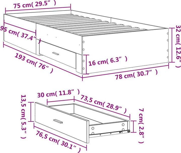 Produktbild VidaXL Bettgestell mit Schubladen (180 x 200 cm)