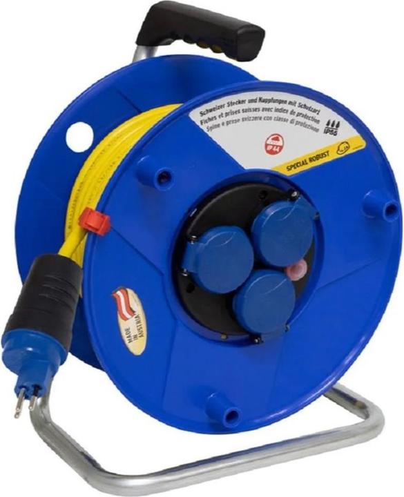 Image du produit Brennenstuhl Enrouleur de câble BAT 290 IP44 bleu 33m AT-N07V3V3-F 3G1,5 jaune, 3 prises (IP55) T13/230V avec (33 m, 1.50 mm²² mm)