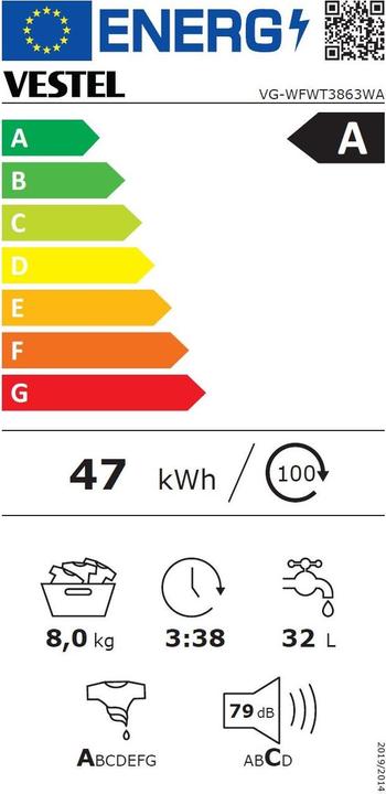 Energie-Label Vestel VG-WFWT3863WA Set mit Lenor (8 kg, Links)
