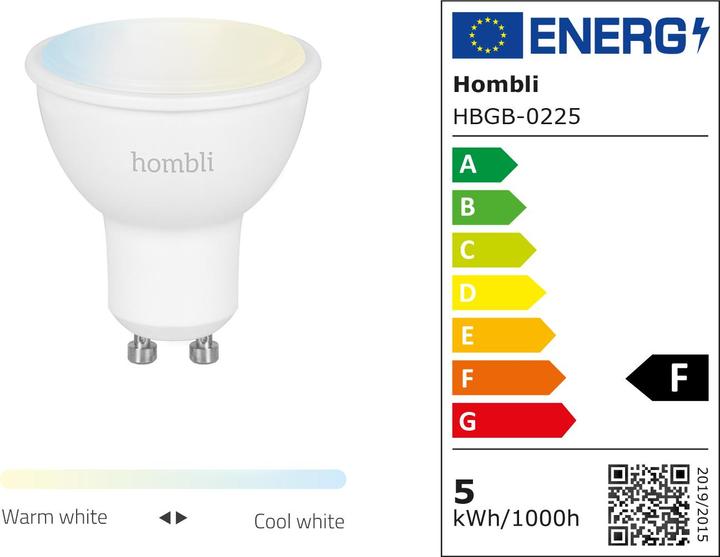 Energielabel Hombli Smart Spot (4.5W) CCT Duo Pack (GU10, 4.50 W, 350 lm, 2 x, F)