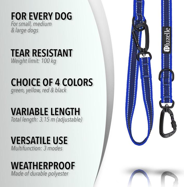 Actual product image Bluzelle 3m dog lead, double lead with carabiner, adjustable (Dog, Walks)
