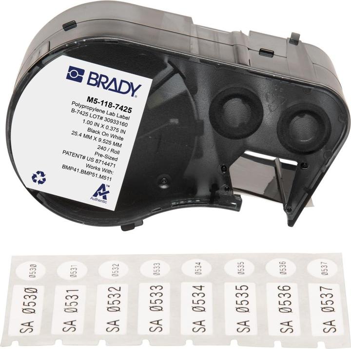 Immagine prodotto Brady M5-118-7425, polipropilene, bianco, 25,40 x 9,53 mm, diametro 9,53 mm (etichetta di copertura),