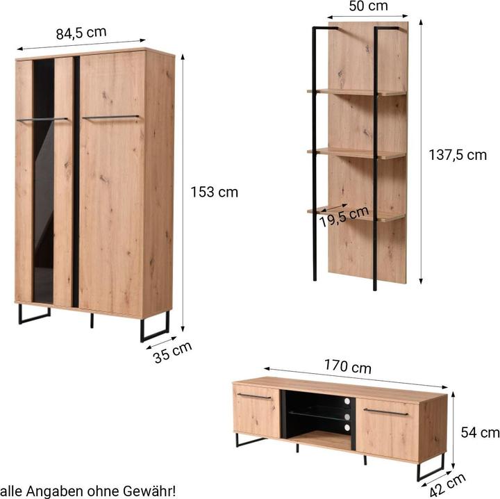 Produktbild Homestyle4u Wohnwand Wohnzimmer-Set Industrial Style (100 x 100 x 100 cm)
