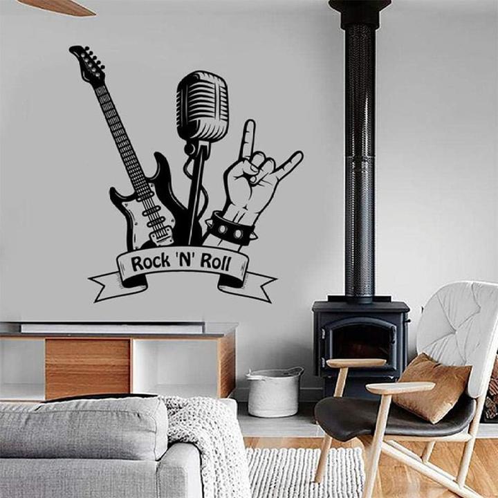 Produktbild Cbx Rock N Roll Wand Tattoo, Wall Picture Music Rock Guitar Microphone Sticker 57x62cm (74 x 81 cm)
