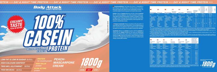 Actual product image Body Attack 100 % Casein Protein (1800g can) (Vanilla, 1 pcs., 1800 g)