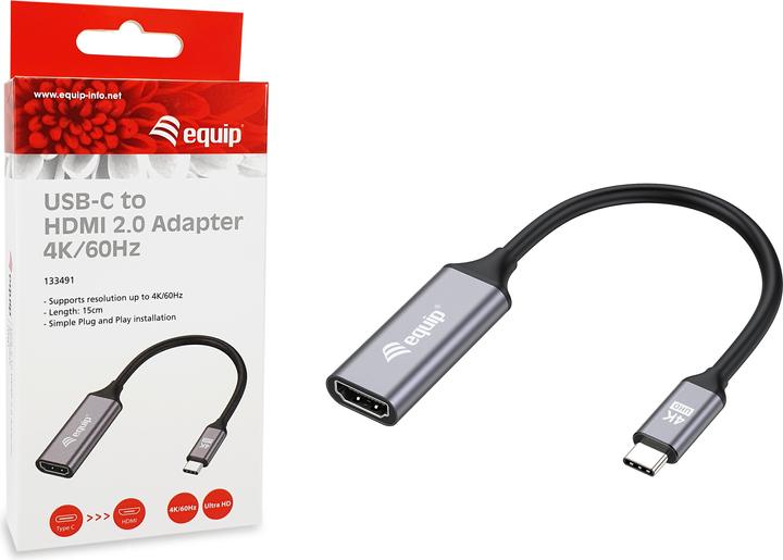 equip Adapter USB-C -> HDMI 2.0 4K60Hz 0.15m gr (HDMI, 15 cm)