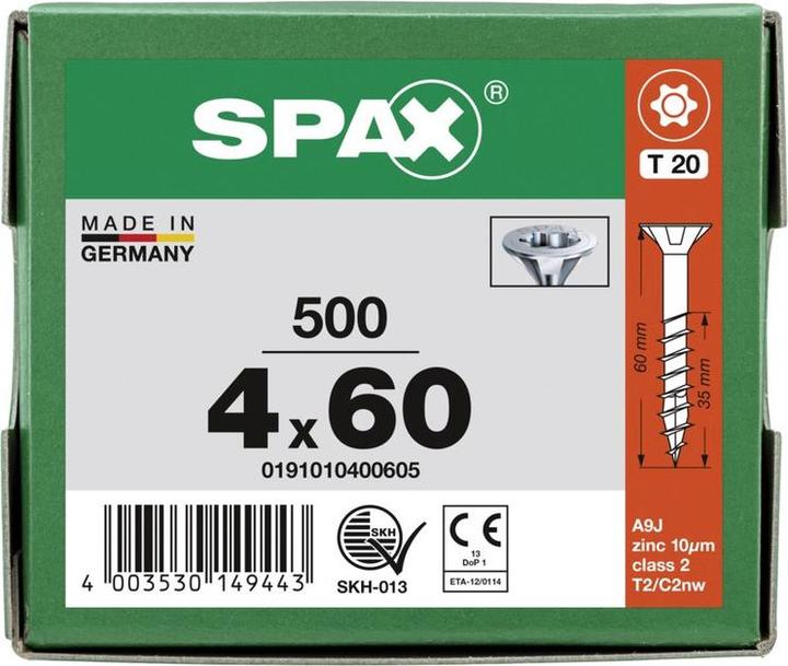 Produktbild Spax Spanplattenschrauben SK T20 4,0x60 mm (500 Schrauben pro Stück)
