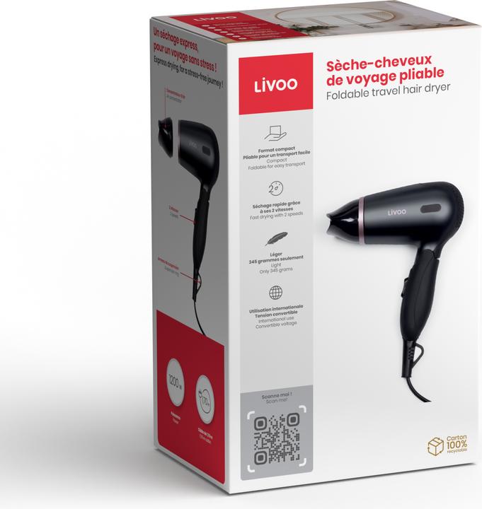 Actual product image Livoo Travel hair dryer