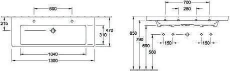 Immagine prodotto Villeroy & Boch Subway 2.0 lavabo doppio 130 cm bianco 7176D201 (470 mm, 1300 mm)