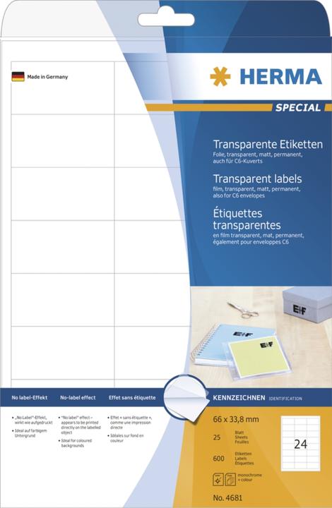 Image du produit HERMA Étiquettes transparentes A4
