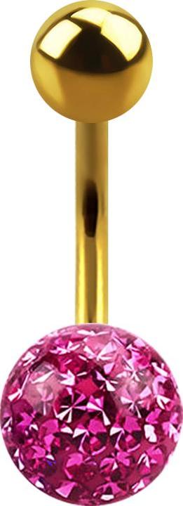 Immagine prodotto Star Piercing Banana placcata in oro con sfera e sfera di cristallo rosa con strato protettivo epossidico (senza ottone, Titanio G23)