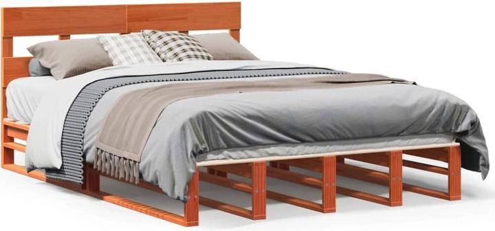 Actual product image VidaXL Solid wood bed Wooden bed Bed pallet bed with headboard 135x190cm pine (135 x 190 cm)